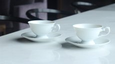 画像1: □白磁□☆特価☆1客あたり290円 高台ティー・コーヒーカップ＆ソーサー　２客セット ＊アウトレット品  | ポーセラーツ白磁 (1)